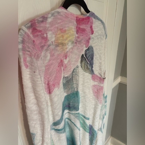 Soft Surroundings Longline Cotton Cardigan | Beachy Floral Open Layer | Size M - Picture 9 of 9